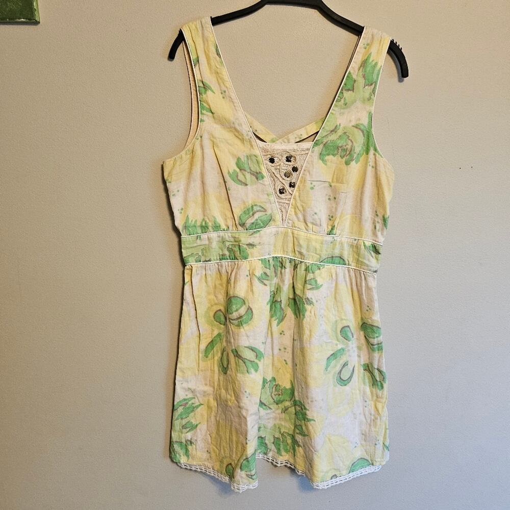 Free People Yellow and Green Floral Sundress Sleeveless Size 10